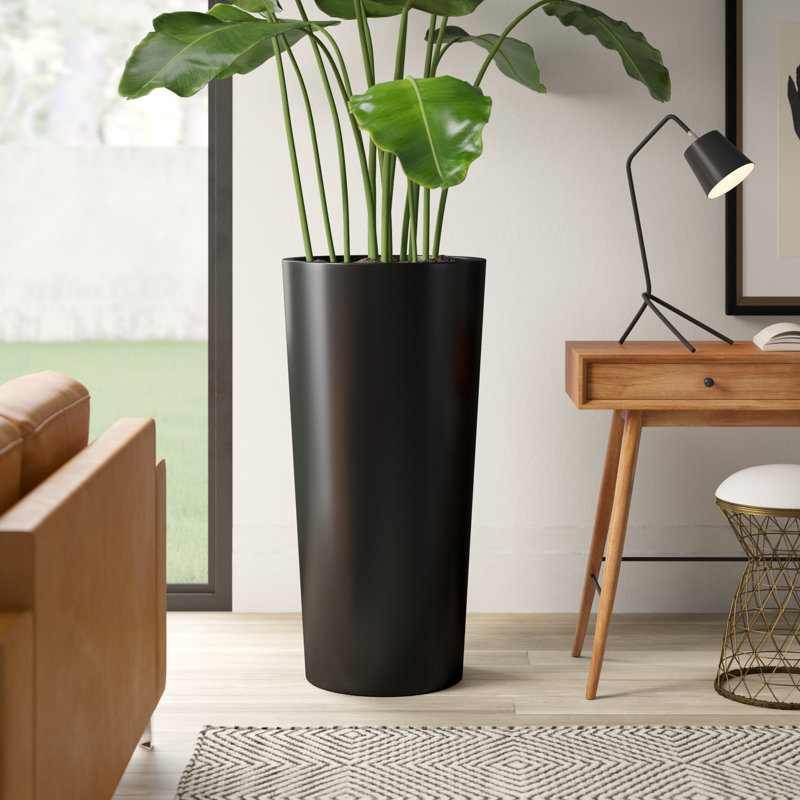 Sonoma Tall Round Cylinder Planter, Black, 26" H x 13" W x 13" D
