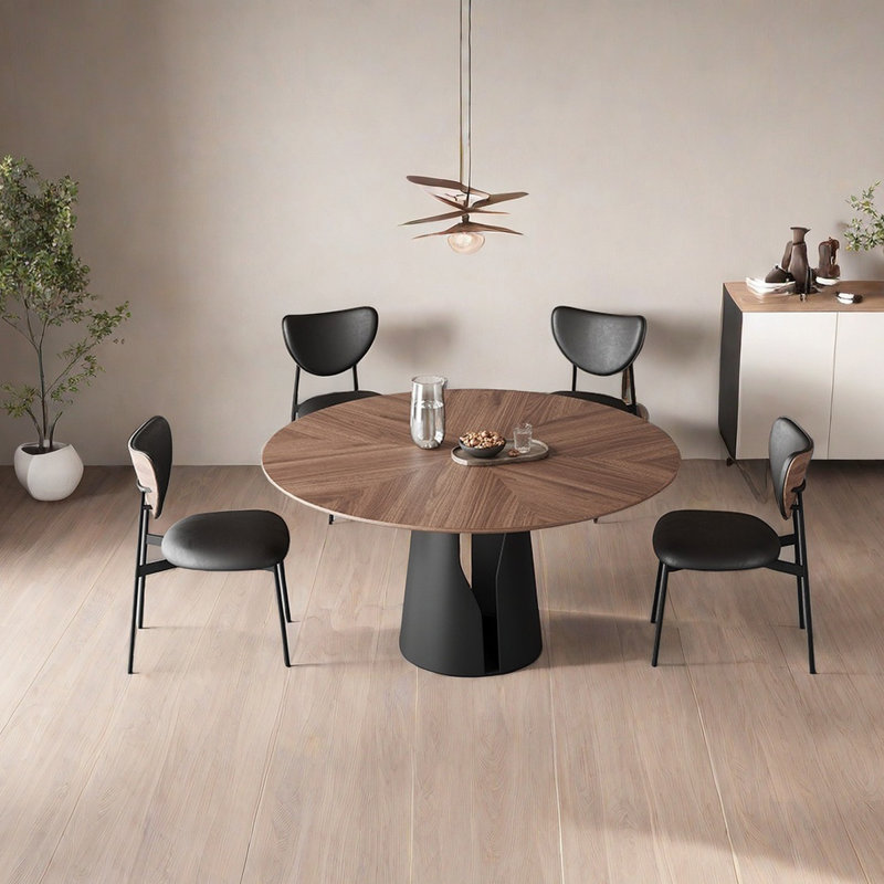 Retro Round Dining Table with Walnut Veneer, 29.5"H x 39.4"L x 39.4"W, 5
