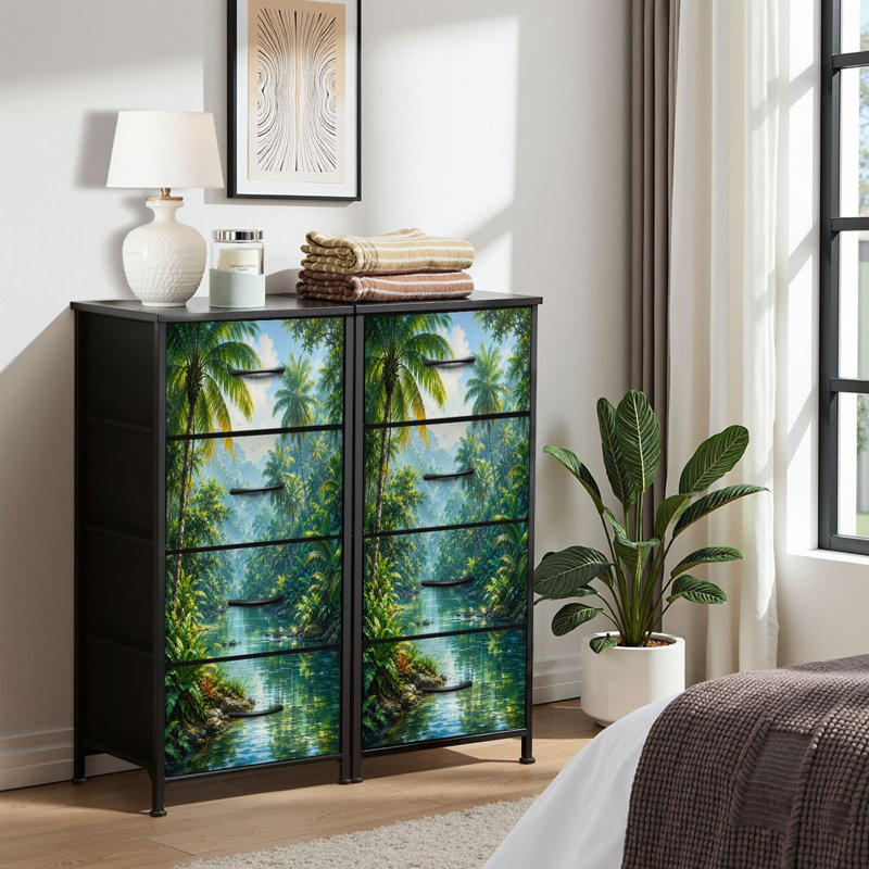 Commode 4 tiroirs pour chambre à coucher, commode étroite, plateau en bois et structure en fer 18 po x 37,5 po - (l x H)