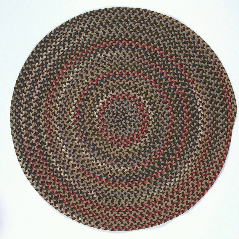 Brun tressé brun/vert/rouge Tapis décoratif, Rond 12 pi
