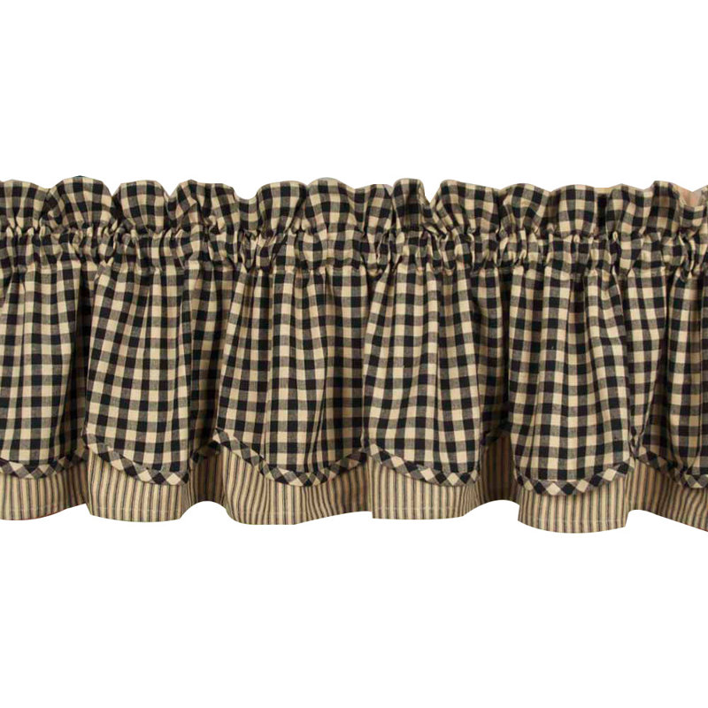 Carnbore Cotton Blend Checkered Window Valance, Black/Nutmeg