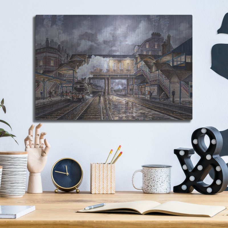 «Night Train To Edinbourough» par Stanton Manolakas, art mural en métal, H 12 po x l 16 po