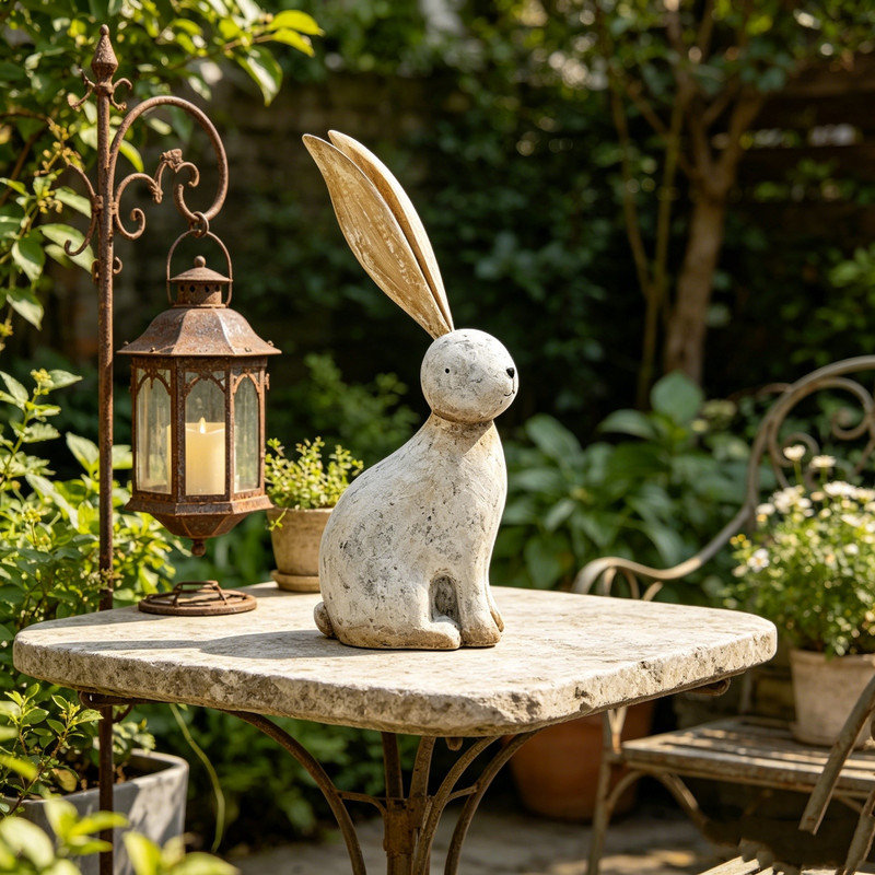 Figurine de lapin magnésium blanc 11 x 5,7 x 24,8 po avec oreilles de fer dorées
