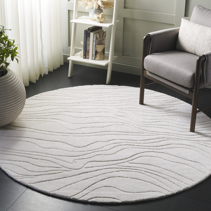 Rodeo Drive Hand Tufted Wool/Cotton Abstract Rug in Ivory, Round 6"