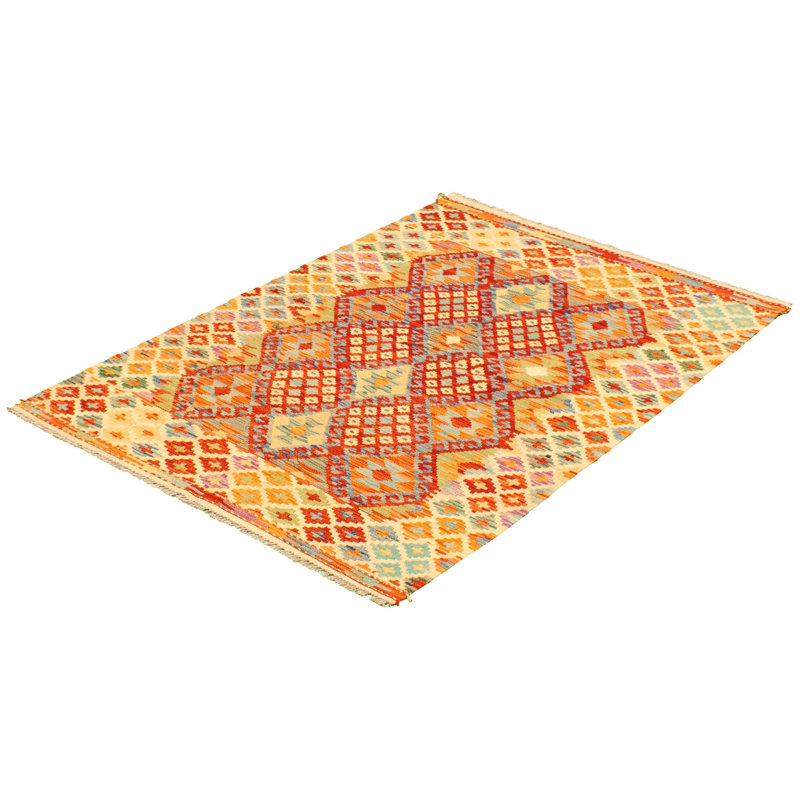 Tapis décoratif en laine de conception unique 4 pi 2 po x 5 pi 10 po noué à la main New Age Ivoire/rouge