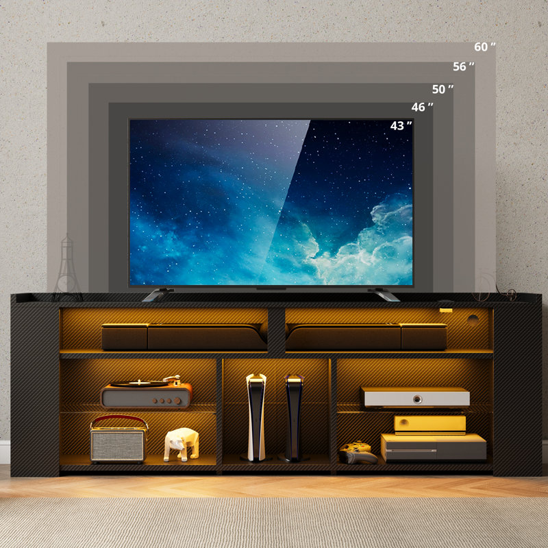 Entertainment Center 70.9 Inch with Storage, LED TV Stand for 50-75 inch TVs with Power Outlet, TV Cabinet for PS4, Black