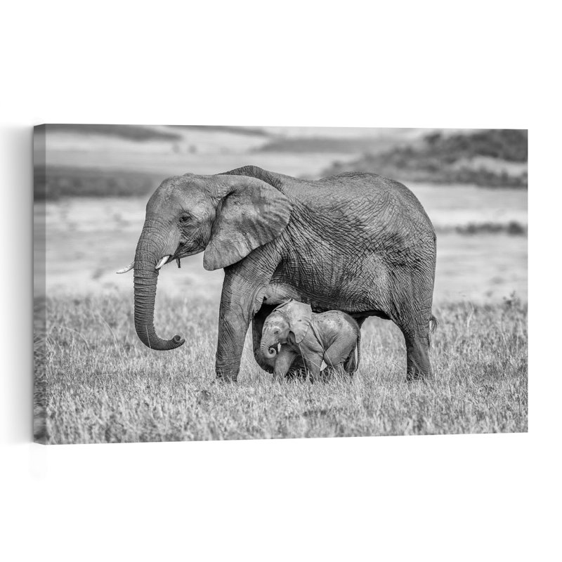 Protective Journey Contemporary Elephant Nature Wildlife Wall Art Print by Jeffrey C. Sink - 1 Piece Wrapped Canvas Wall Art