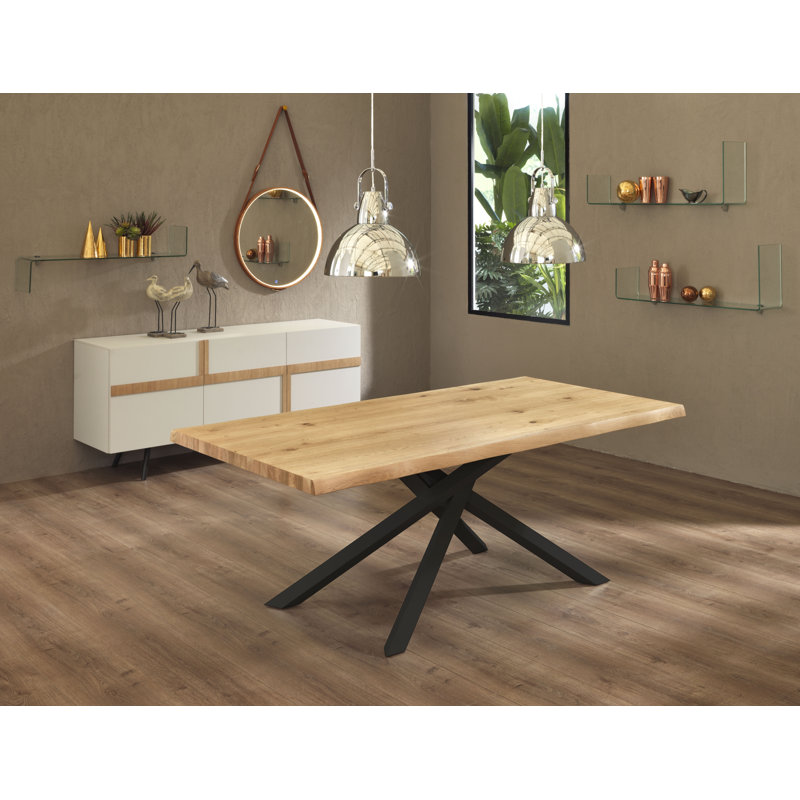 Verdone Metal Base Dining Table, Oak, Black, 76cm H x 200cm W x 100cm D