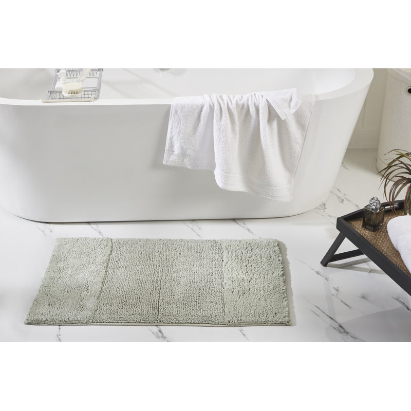 Merkle 100% Cotton Tufted Bath Rug with Non-Slip Backing, Machine Washable, Ultra Soft & Absorbent Solid Bath Mat for Shower, Bathtub, Sink & Vanity Areas, 21" x 34" Rectangle, Dark Sage