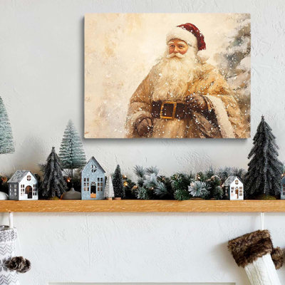 Vintage Santa Poster, Christmas Wall Art Canvas Print, Neutral Rustic Santa Claus Decor, Cozy Holiday Wall Art For Living Room, Bedroom, Or Office, Seasonal Winter Santa Artwork Frame Wall Art