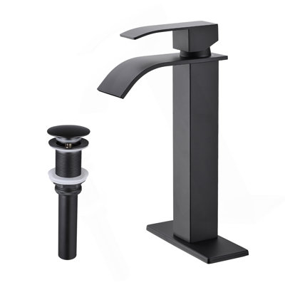 Waterfall Spout Bathroom Sink Single Handle Faucet With Pop-Up Drain (No Overflow)