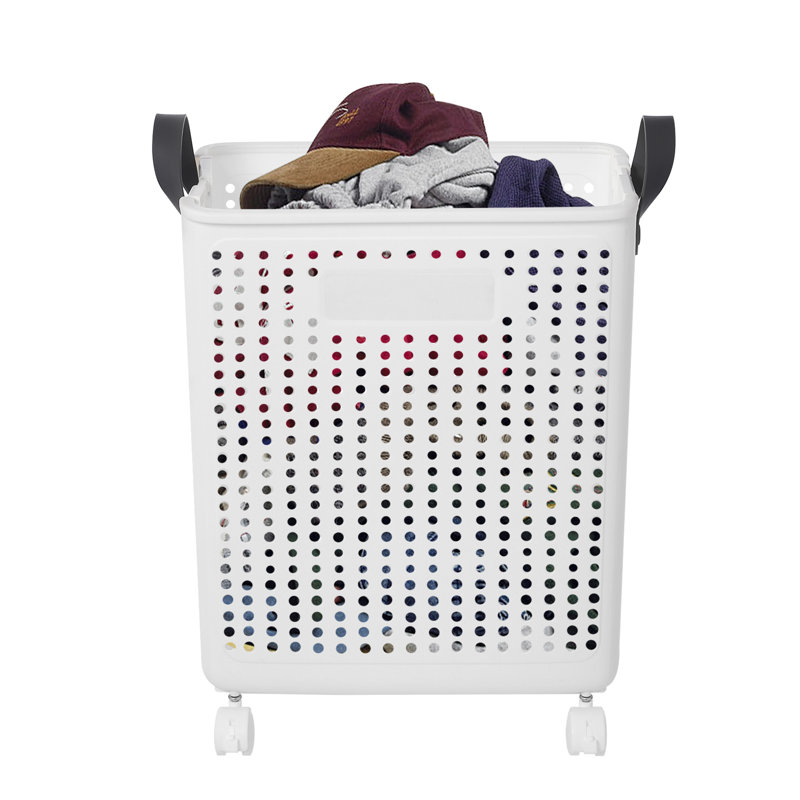 Plastic Rolling Laundry Hamper with Handles, Grey, 19.7" H x 14.8" W x 12.2" D