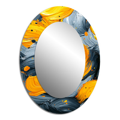 Yellow And Grey Ink Dream Fragments I - Yellow Modern Oval Wall Mirror