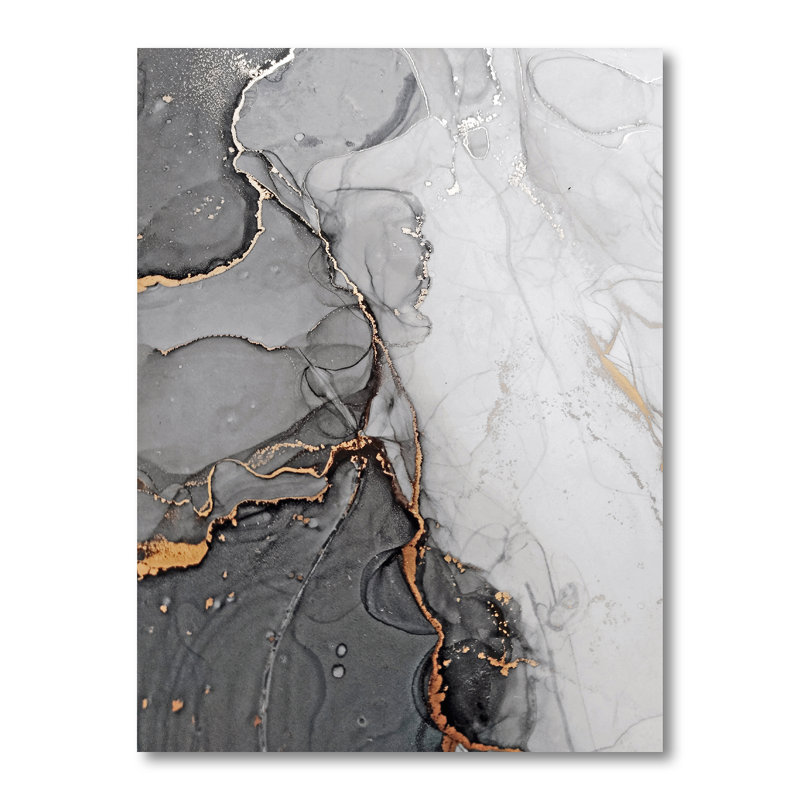 Vagues de marbre gris et orange - art mural abstrait, Toile tendue, H 32 po x l 16 po