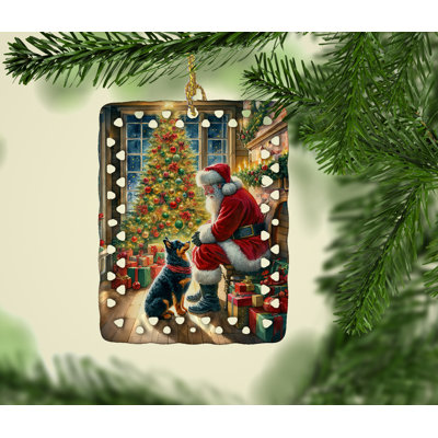 Ornement en porcelaine Lancashire Heeler and Santa Claus