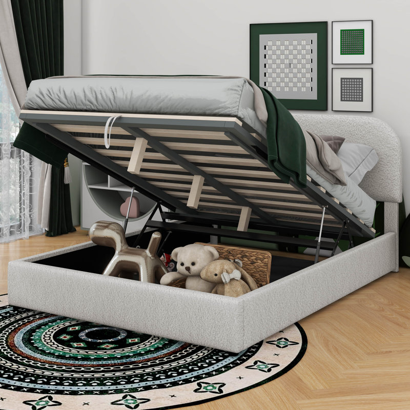 Lit plateforme tapissier Teddy, Double, Blanc