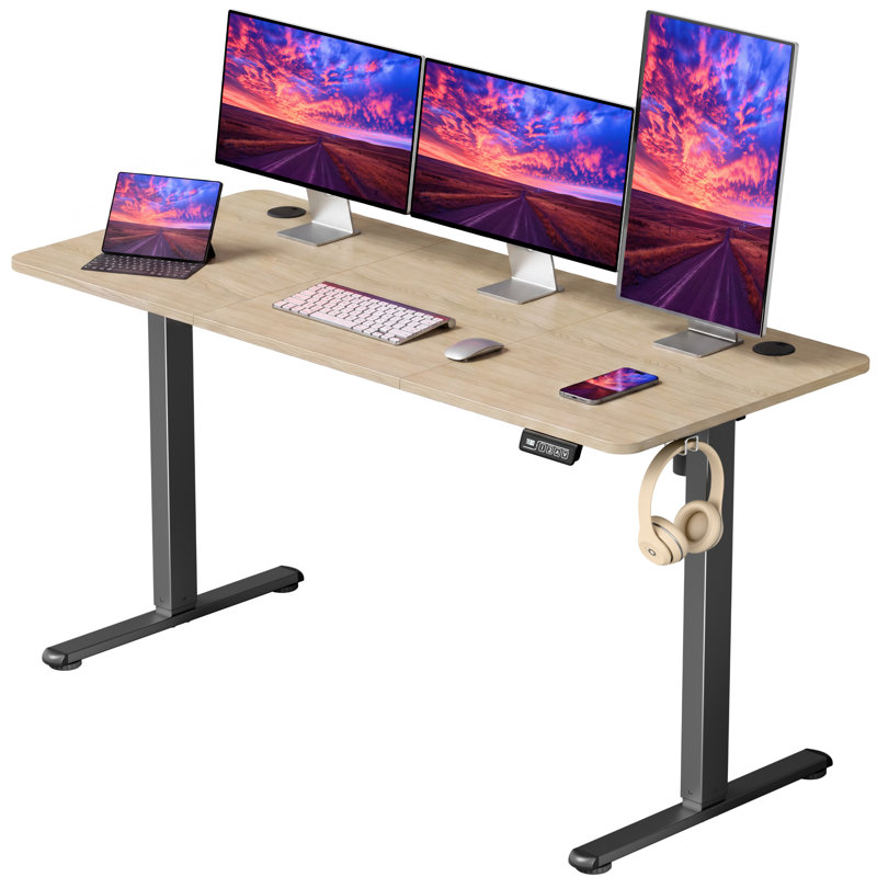 Putnam Height Adjustable Standing Desks, Bamboo/Black, 48" H x 55.11" W x 23.62" D