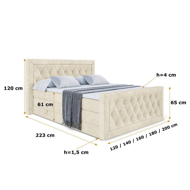 Falkner Pocket Spring Mattress Divan Bed Set, Beige, 140 x 200cm