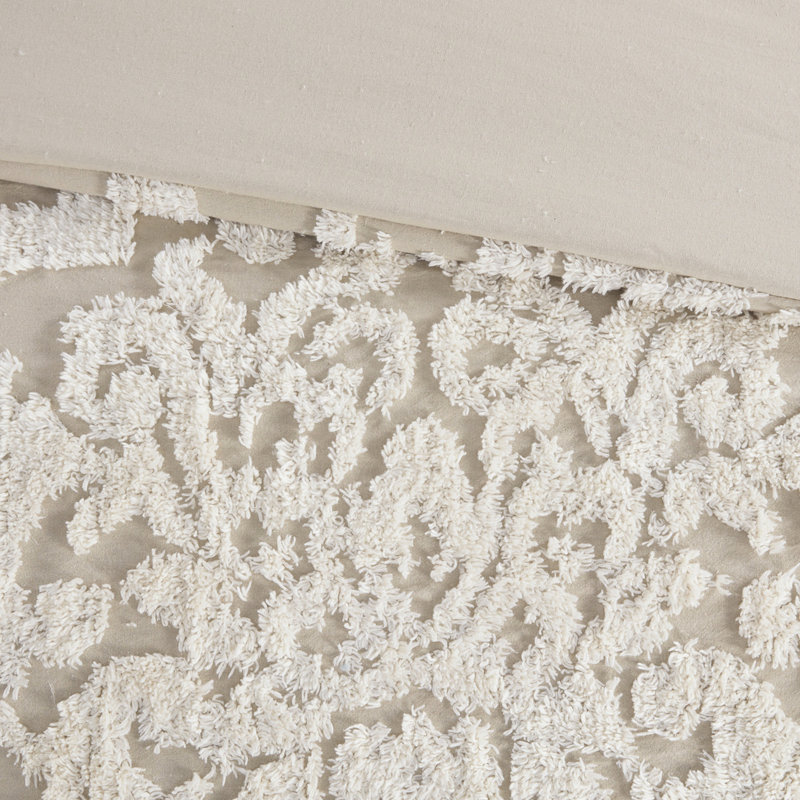 Édredon en chenille de coton 3 pièces pour lit double / grand Taupe, Taupe, Couvre-lit double + 2 taies décoratives simples