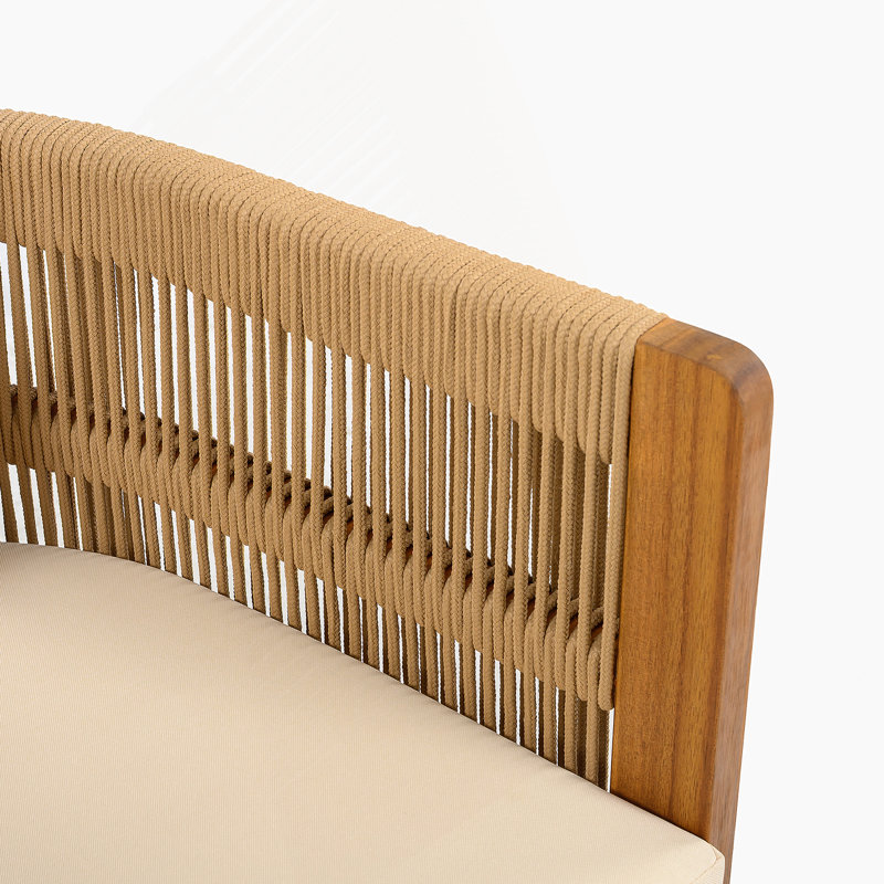 Ensemble de 2 chaises d'extérieur en bois d'acacia avec poignées en corde, Beige