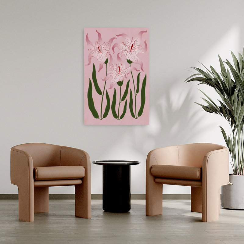 «Botanical Pink Lilies Delicate Modern Modern Lily Flower Nature», art mural, H 36 po x l 24 po