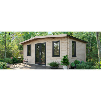 Powersheds Apex 12 x 18ft Chalet Log Cabin, Doors Central - 44mm