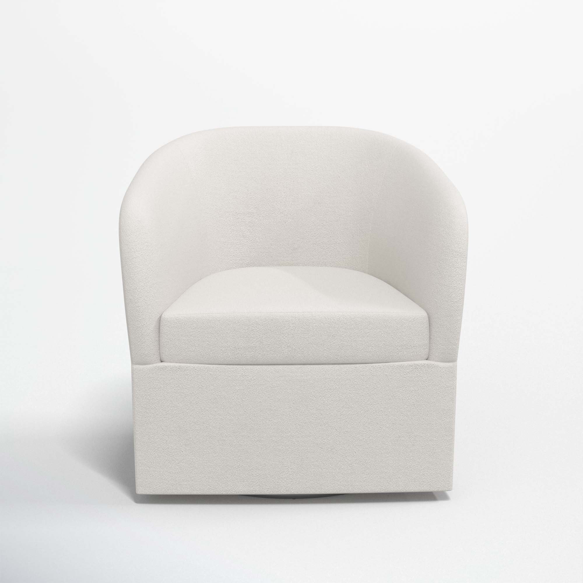 Lesia Upholstered Swivel Barrel Chair, Bella Light Gray Performance Velvet