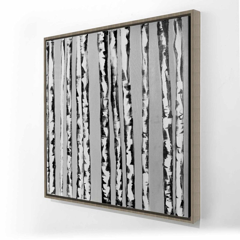 Bouleaux - Art sur toile encadrée monochrome, Gris