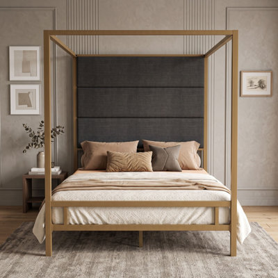 Metal Canopy Bed with Upholstered Headboard