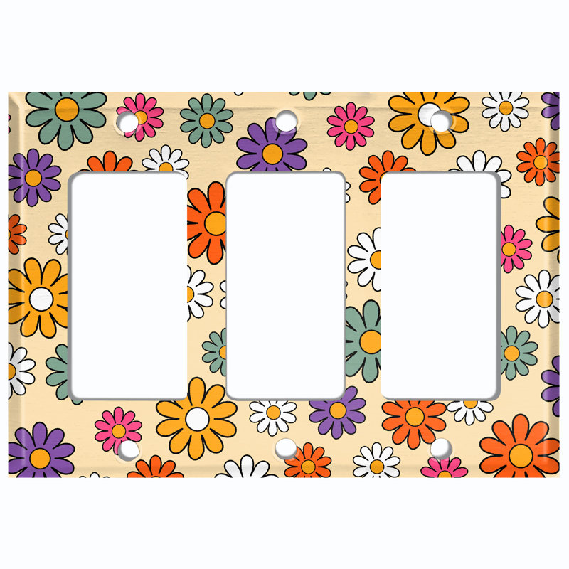 Flower Retro Daisy Beige 3 - Gang Toggle Light Switch Standard Wall Plate