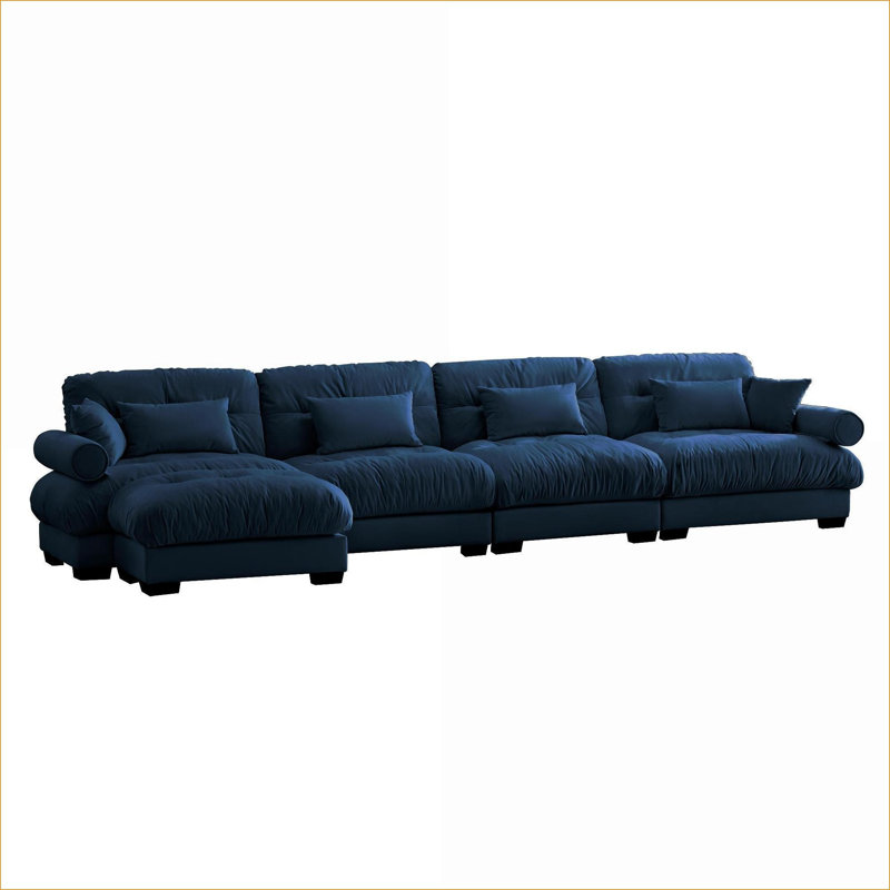 Luxurious Oversized Velvet Sectional, Blue Velvet, 35" H x 166" W x 37" D