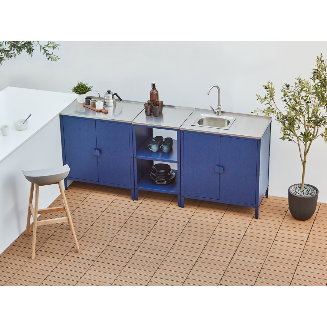 3 Piece Outdoor Kitchen Set with Sink VILAMA Metal Blue