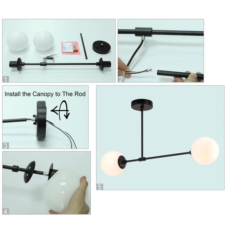Matte Black 2-Light Globe Semi Flush Mount Ceiling Light