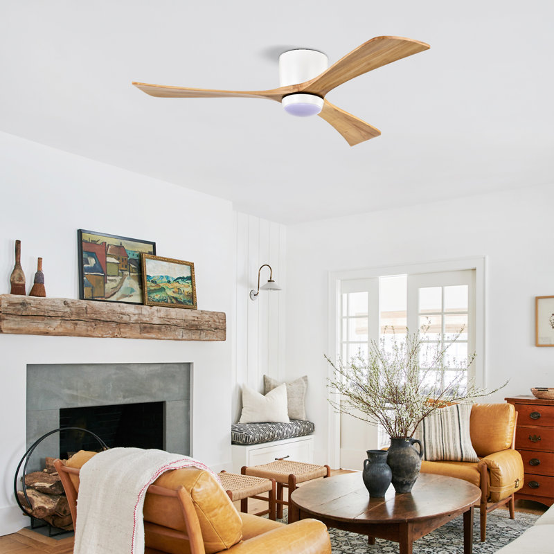 Ventilateur de plafond 52 po avec lumières, Blanc, Bois naturel