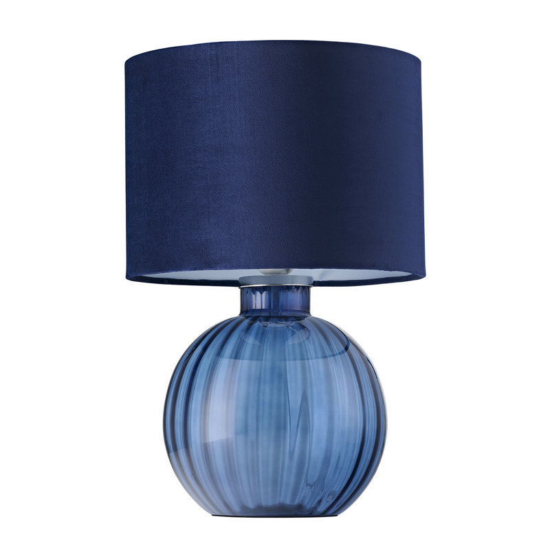 Mitzi Contemporary Ribbed Glass Table Lamp with Velvet Fabric Shade, Blue