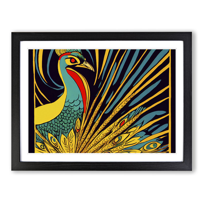 XH1022-8972X The Neat Peacock - Single Picture Frame Print, Black, 46cm H x 64cm W x 2cm D
