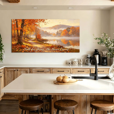  Grand art mural sur toile d'automne, peinture de citrouille de paysage d'automne, décoration murale de maison de campagne confortable pour vestibule de salon, œuvre d'art tendue avec châssis de tons terreux, prête à être suspendue, 24 po x 47 po