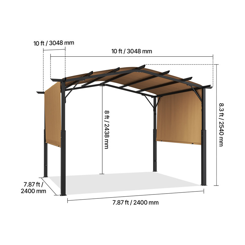10x10 ft Outdoor Retractable Pergola with Canopy Arched Top Metal Patio Pergola