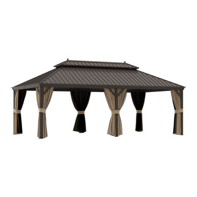 12x20ft.Outdoor Hardtop Gazebo with Double Galvanized Steel Roof, Built-In Hooks & Anchored Base for Garden, Patio & Backyard