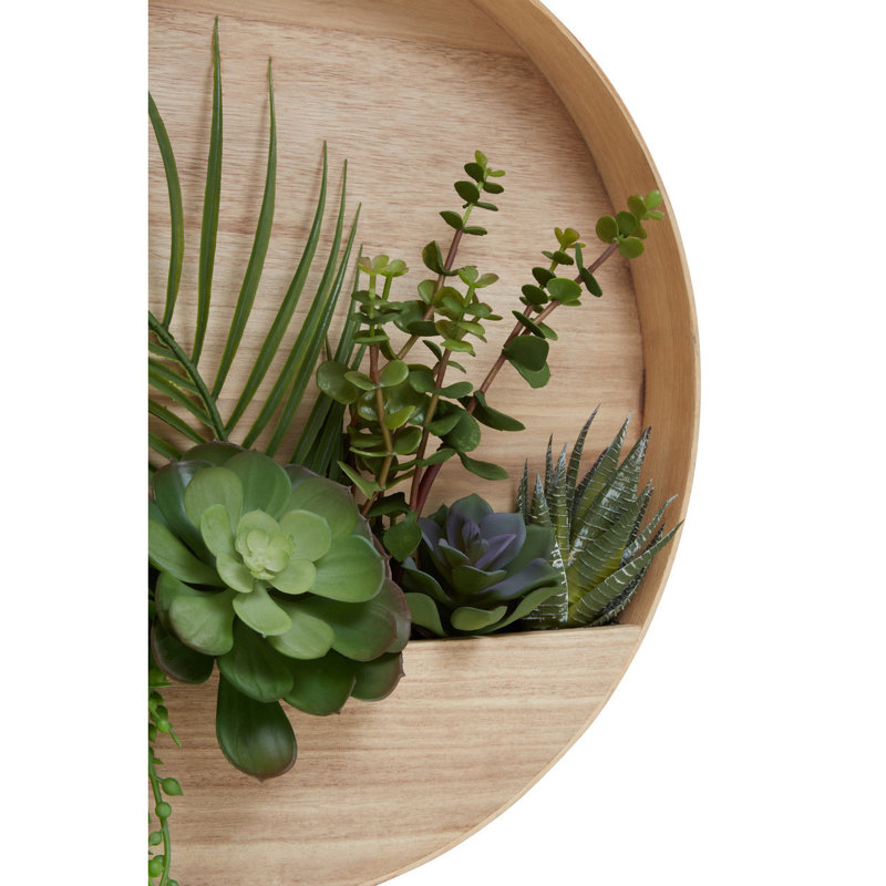40cm Faux Succulent in Wood Planter
