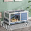 Cage à lapin mobile en bois massif avec rampe et plateau coulissant bleu-47285408