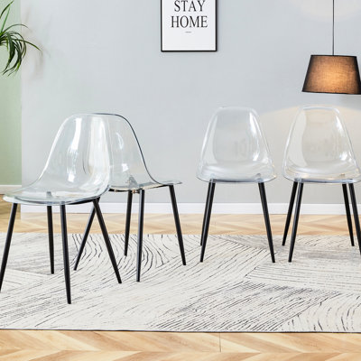 6 chaises en plastique transparent, cristal ergonomique moderne avec structure en métal, conception nordique, 1 chaise minimaliste sur 6, pieds de tabouret confortables