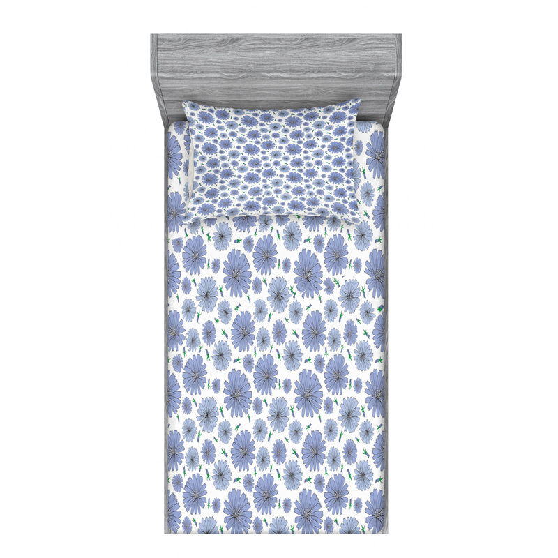 Ensemble de draps à motif floral, Ensemble de draps pour lit simple avec drap-housse