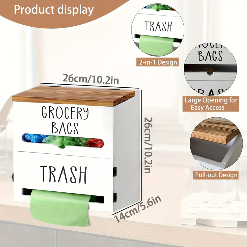 Organisateur de sac d'épicerie et de sac poubelle pour armoire de cuisine et fixation murale, Black