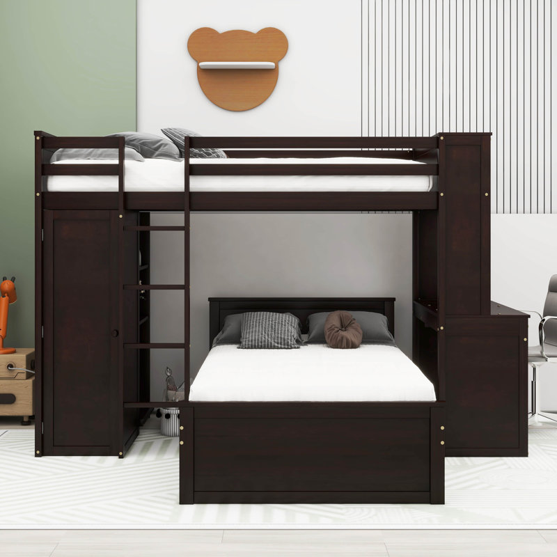 Kids Twin Loft Bed with Drawers, Espresso