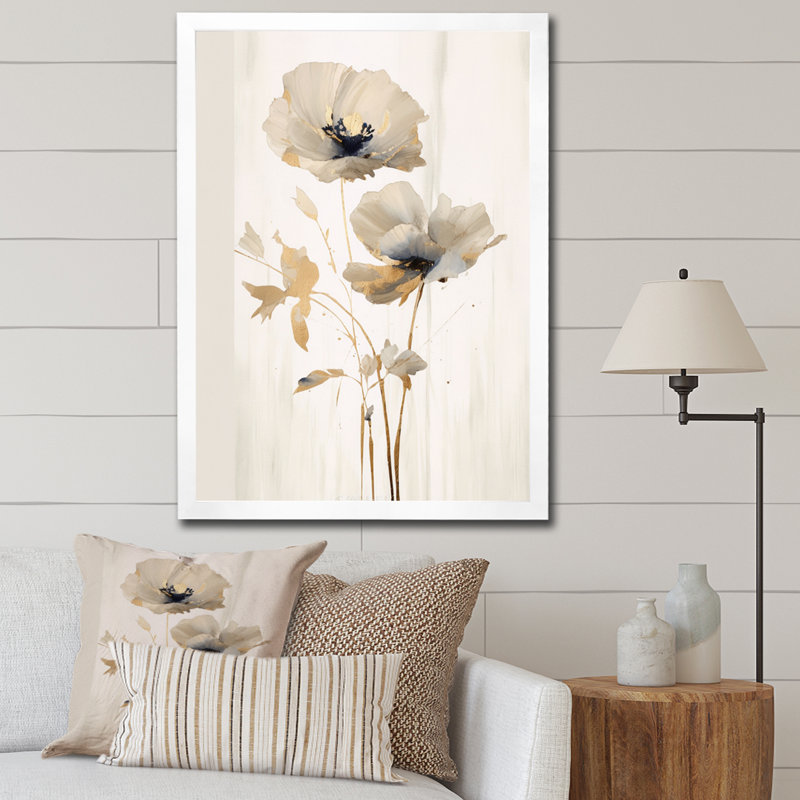 «Cream Vibrant Poppies I», reproduction sur toile, H 20 po x l 12 po x P 1 po, Cadre simple blanc