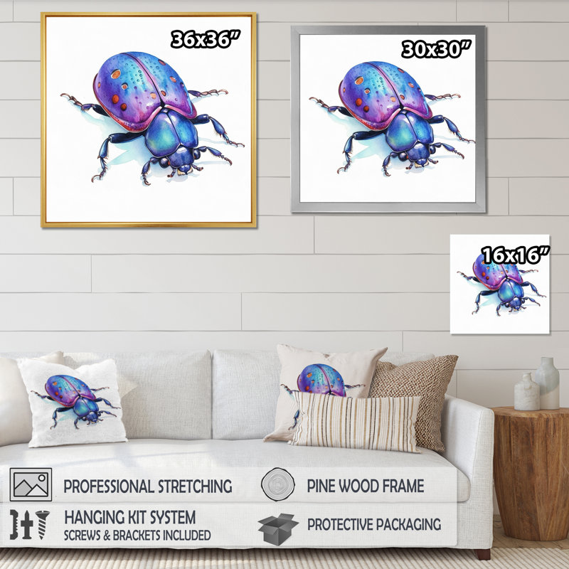 «Cheerful Ladybugs III», reproduction sur toile, H 16 po x l 16 po, Cadre flottant noir