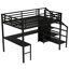 Grand lit mezzanine en métal avec bureau en L, port USB, garde-robe, tablettes réglables et lumière DEL-396666103-396666100