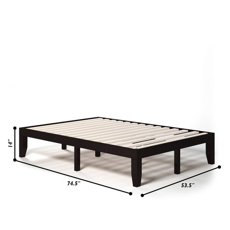 Base de lit plateforme en bois massif 14 pouces, Lit double, Espresso
