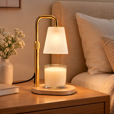 Lampe avec chauffe-bougie givré avec base en bois, minuterie et gradateur, fond de cire à hauteur réglable pour bocaux de bougie parfumée, décoration intérieure et cadeau de pendaison de crémaillère